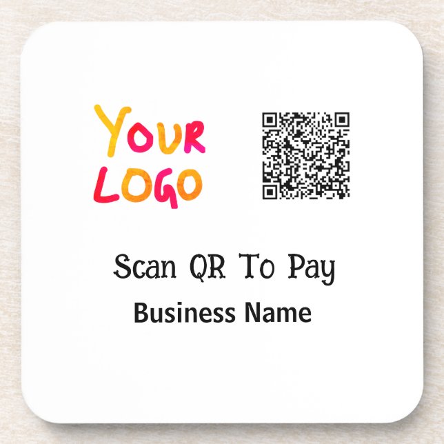Simple minimal q r code to pay logo business name  coaster (Front)