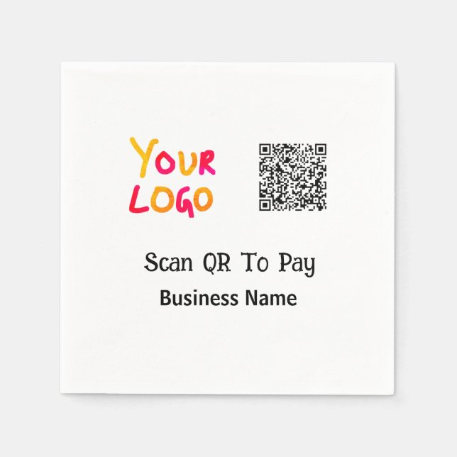 Simple minimal q r code to pay logo business name  napkin (Front)