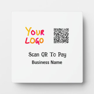 Simple minimal q r code to pay logo business name  plaque