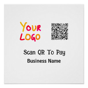 Simple minimal q r code to pay logo business name poster