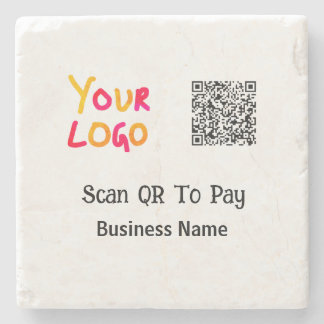 Simple minimal q r code to pay logo business name  stone coaster