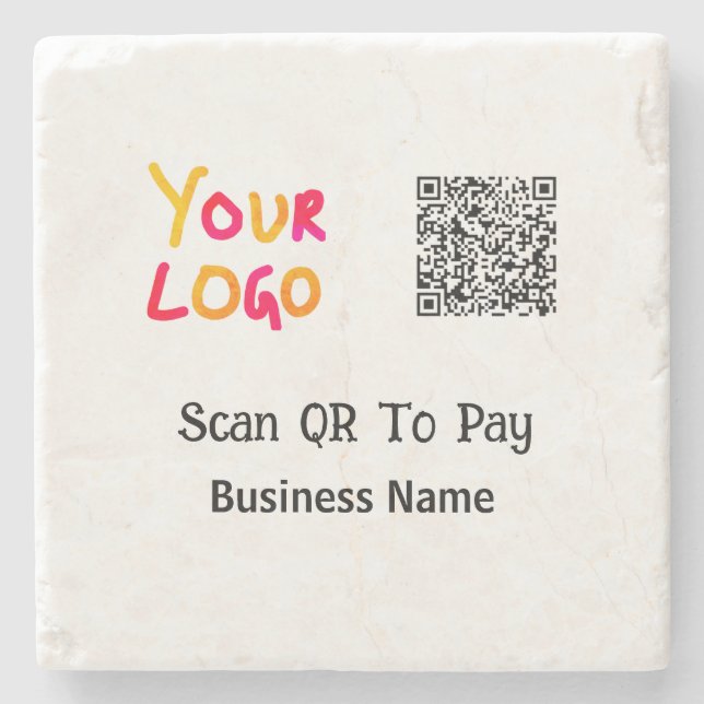 Simple minimal q r code to pay logo business name  stone coaster (Front)