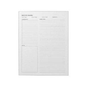 Simple Minimal Recipe Planner Card Book Notepad