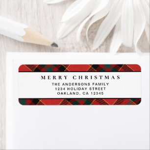 Simple Minimal Red and Green Plaid Merry Christmas