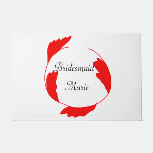 simple minimal red floral leaf bridesmaid name add doormat