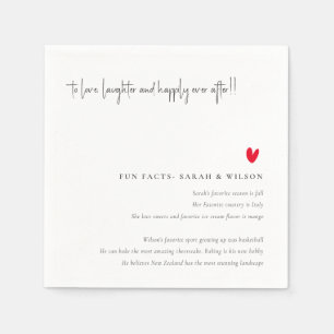 Simple Minimal Red Heart Script Wedding Fun Facts Napkin