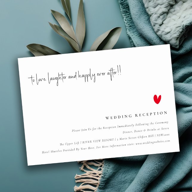 Simple Minimal Red Heart Script Wedding Reception Enclosure Card (Creator Uploaded)