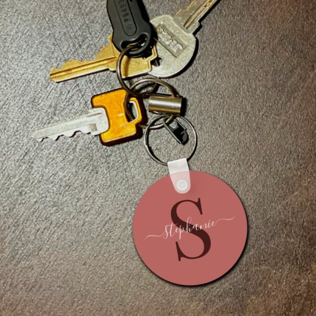 Simple Minimal Red Monogram Initial First Name Key Ring (Creator Uploaded)