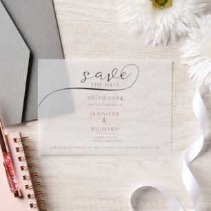 Simple Minimal Red Script With Photo White Wedding Vellum Invitations