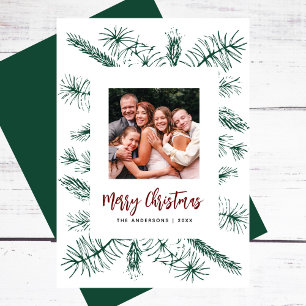 Simple Minimal Rustic Pine Family Photo Christmas Holiday Card