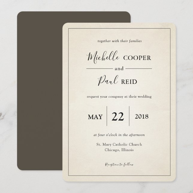 Simple Minimal Rustic Wedding Invitation (Front/Back)