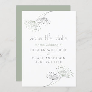 Simple Minimal Sage Green and Charcoal Flowers Invitation