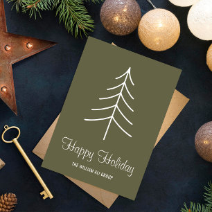 Simple Minimal Sage Green Pine Tree Typography Holiday Postcard