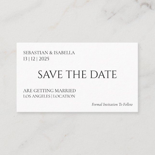 Simple Minimal save the date Business Card (Front)