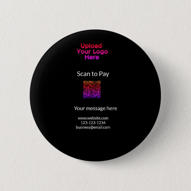 Simple minimal scan to pay Add QR logo website ema 6 Cm Round Badge (Front)