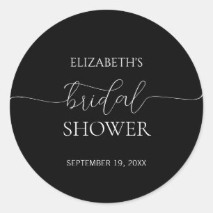 Simple Minimal Script Black & White Bridal Shower Classic Round Sticker