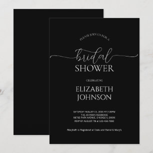 Simple Minimal Script Black & White Bridal Shower Invitation