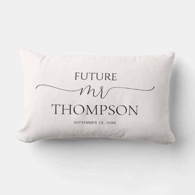 Simple Minimal Script Black & White Bridal Shower Lumbar Cushion (Front)