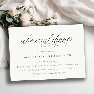 Simple Minimal Script Black White Rehearsal Dinner Invitation