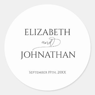 Simple Minimal Script Black & White Wedding Classic Round Sticker
