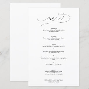 Simple Minimal Script Black & White Wedding Menu
