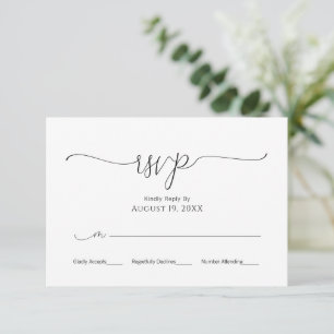 Simple Minimal Script Black & White Wedding RSVP  Card