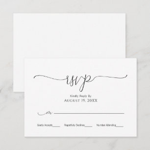 Simple Minimal Script Black & White Wedding RSVP Card
