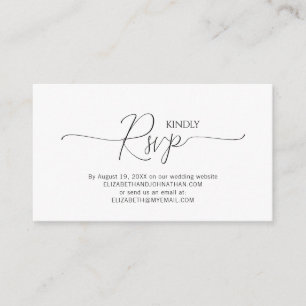 Simple Minimal Script Black & White Wedding RSVP Enclosure Card