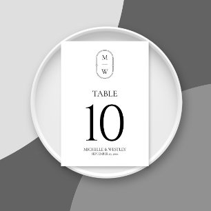 Simple Minimal Script Black & White Wedding Table Number