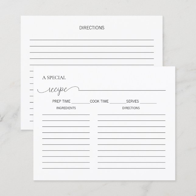 Simple Minimal Script Bridal Shower Recipe Card (Front/Back)