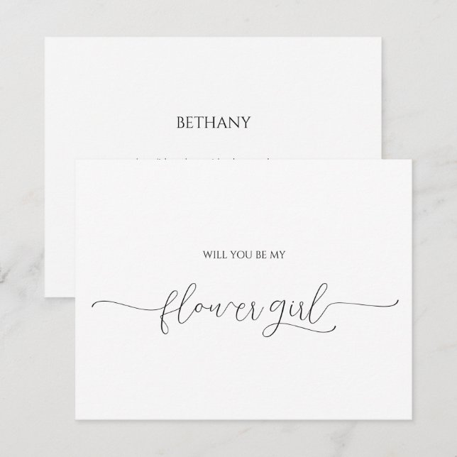 Simple Minimal Script Flower Girl Proposal Card (Front/Back)