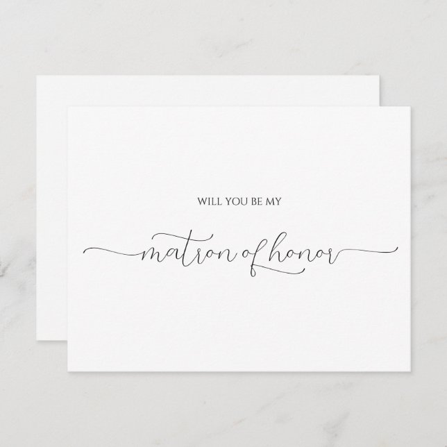 Simple Minimal Script Matron of Honour Proposal Invitation (Front/Back)