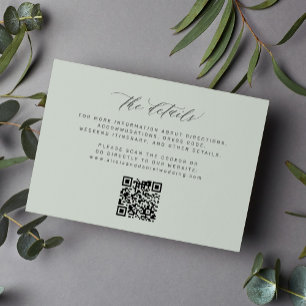 Simple minimal script QR code sage wedding details Enclosure Card