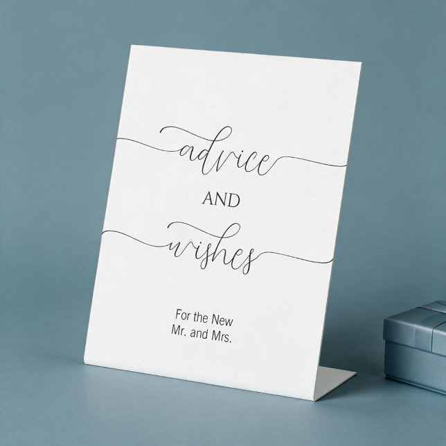 Simple Minimal Script Wedding Advice and Wishes Pedestal Sign (Creator Uploaded)