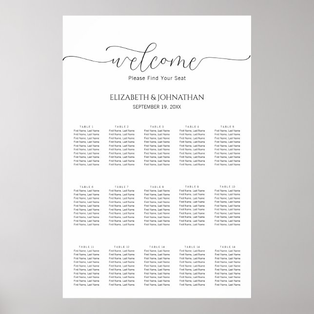 Simple Minimal Script Wedding Seating Chart Sign (Front)