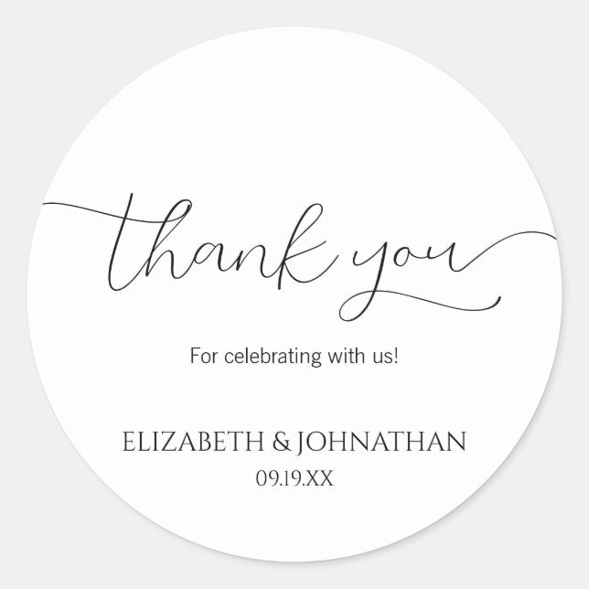 Simple Minimal Script Wedding Thank You Classic Round Sticker (Front)