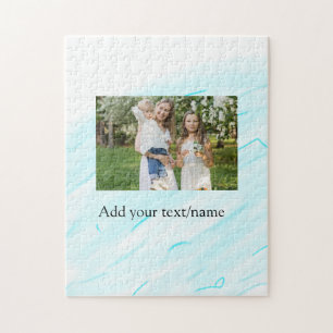 Simple minimal sky blue pastel watercolor add text jigsaw puzzle