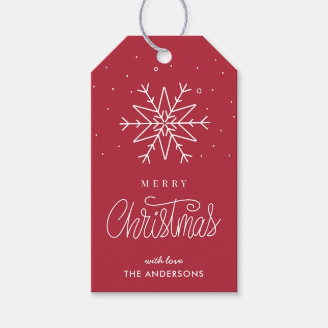 Simple Minimal Snowflake Red Gift Tags (Front)