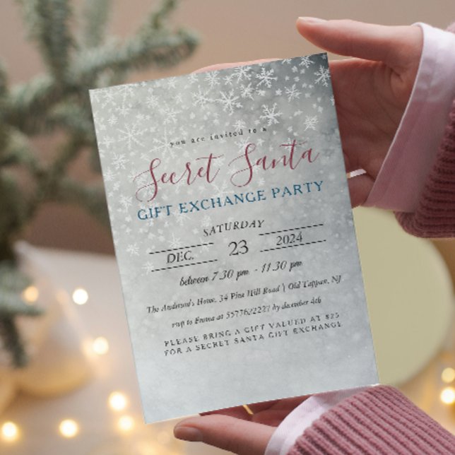 Simple Minimal Snowflakes Secret Santa Party Invitation (Creator Uploaded)