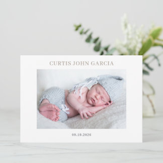 Simple Minimal Taupe Photo Baby Announcement Card