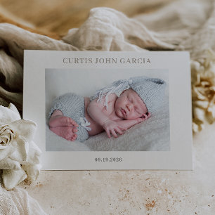 Simple Minimal Taupe Photo Baby Announcement Card