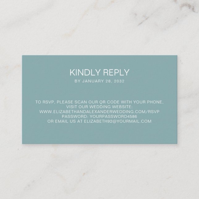 Simple minimal teal QR Code online RSVP Enclosure Card (Front)