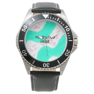 SIMPLE MINIMAL TEXT STYLE GIFT green watercolor T Watch