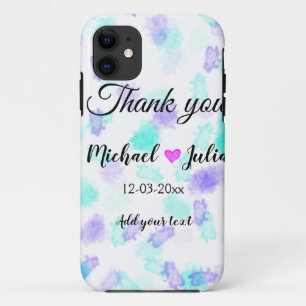Simple minimal thank you couple name heart glitter Case-Mate iPhone case
