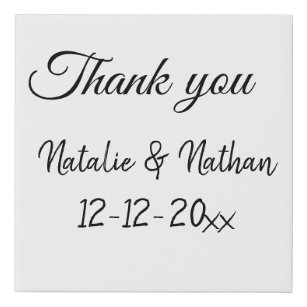 Simple minimal thank you couple name text date cus faux canvas print