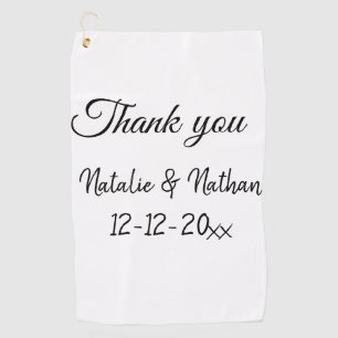 Simple minimal thank you couple name text date cus golf towel