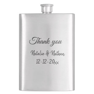 Simple minimal thank you couple name text date cus hip flask
