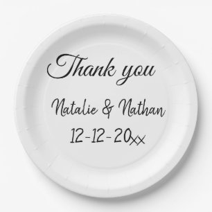 Simple minimal thank you couple name text date cus paper plate