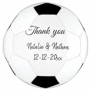 Simple minimal thank you couple name text date cus soccer ball