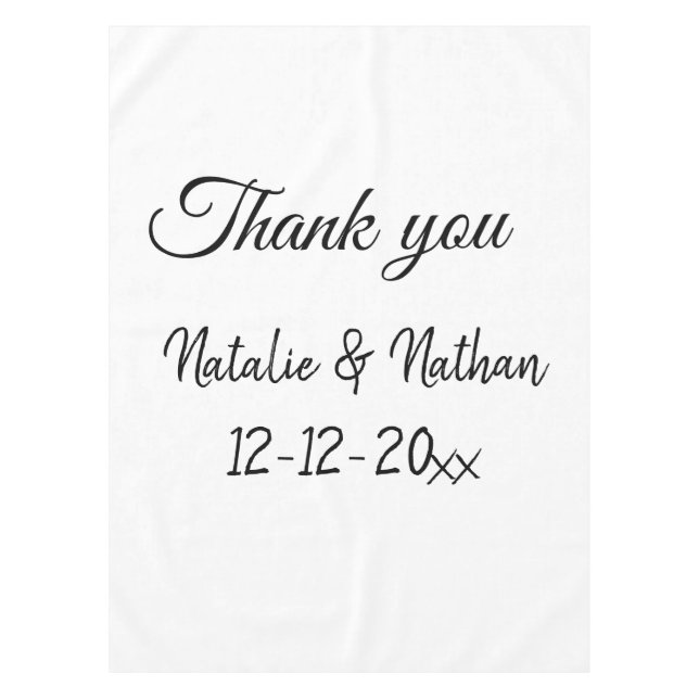 Simple minimal thank you couple name text date cus tablecloth (Front)